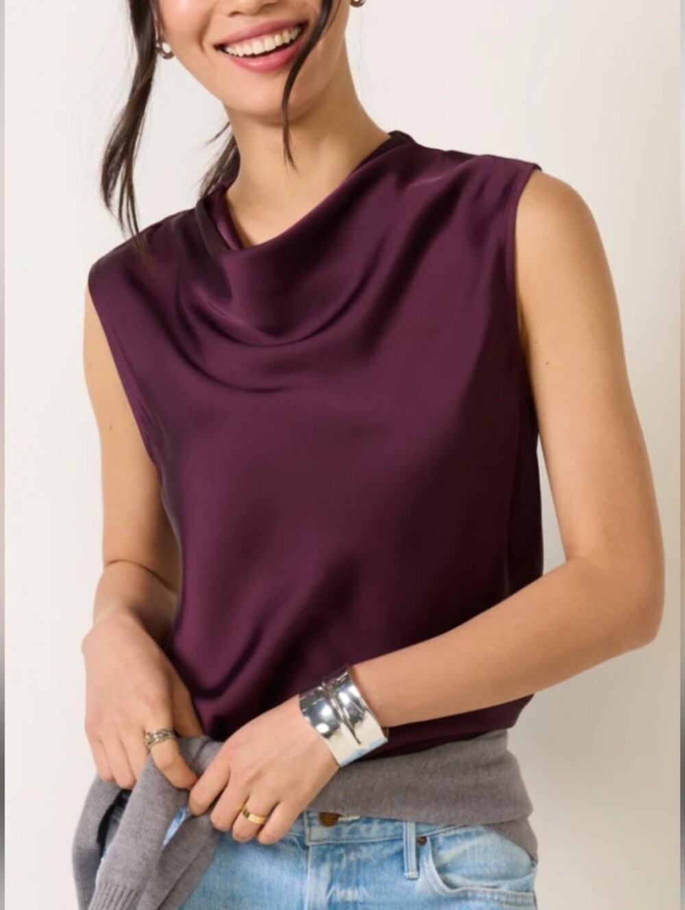 NWT H&M Cowl Neck Satin Effect Burgundy Blouse Top M
